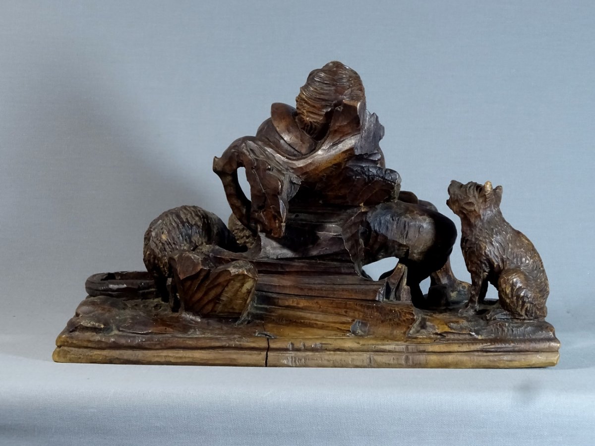 Sculpture en Bois du XVIIIeme Siècle, Petit Pâtre ou Berger Assoupi Avec Son Chien et ses Moutons (signature à identifier).-photo-5