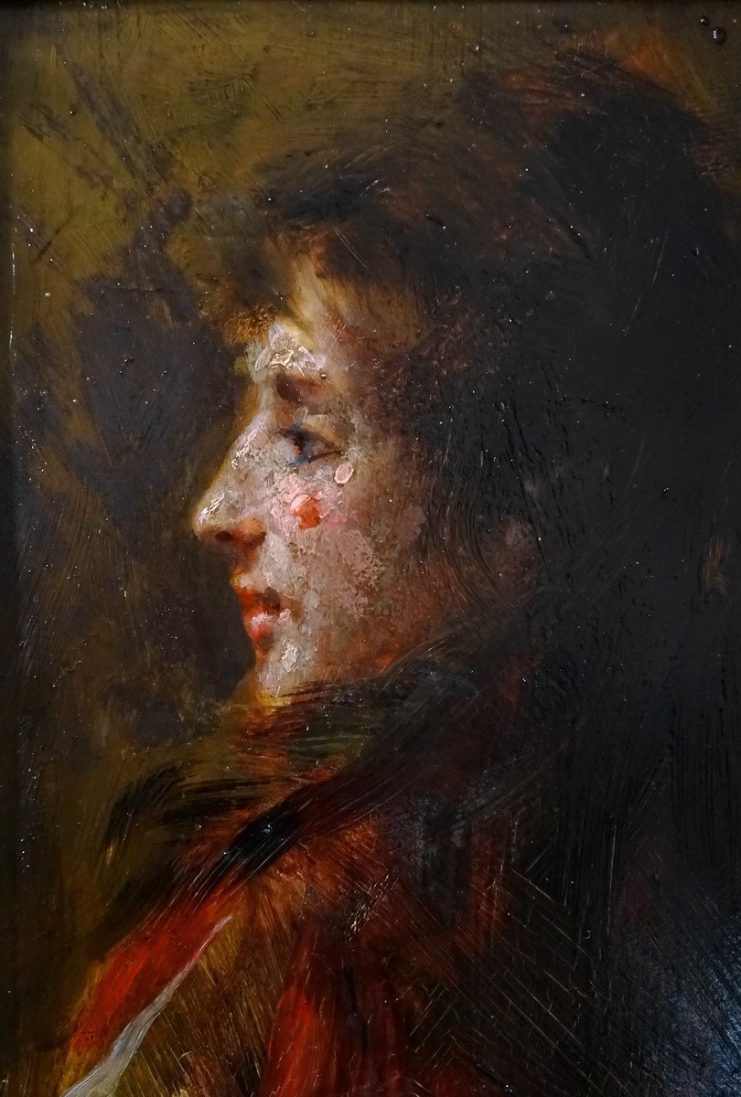 Pio Sanquirico (1847-1900), Eminent Artist  Italian School, Oil On Panel, Nice Portrait Of Young Woman In Bust-photo-4