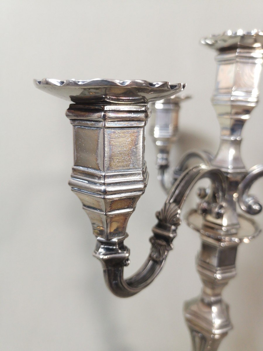 Candlestick With Three Lights In Silver Bronze, Umbilicus With Doucine, Turned Bole, And Coiling Arm Of Light-photo-1