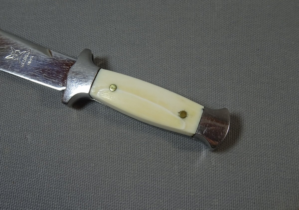 Old Small Dagger Or Scout Knife, Les Deux Diables, Blades And Frame Stainless Steel, Ivory Handle-photo-4