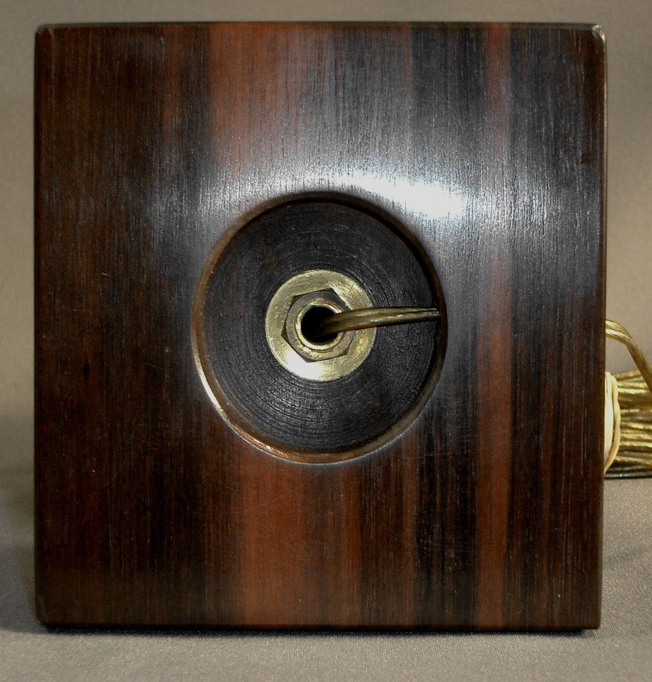 Singular Beautiful Period Art Deco Lamp In Macassar Ebony, Crystal And Cordage, Circa 1930-photo-7