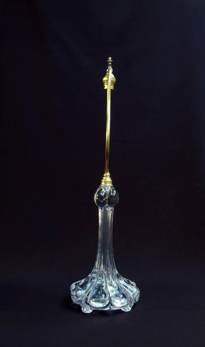 Cristal de Baccarat, Lampe Aux Tulipes de Belles Dimensions, Vers 1950-60, Signée Baccarat Déposé-photo-2