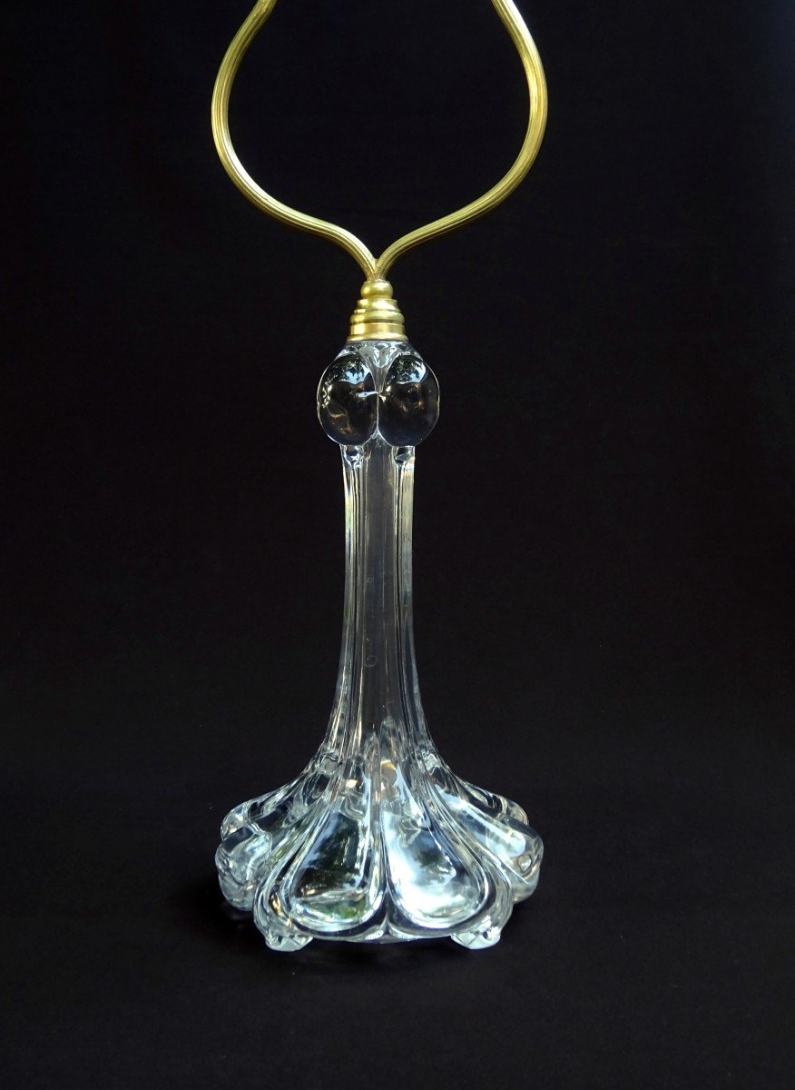 Cristal de Baccarat, Lampe Aux Tulipes de Belles Dimensions, Vers 1950-60, Signée Baccarat Déposé-photo-4