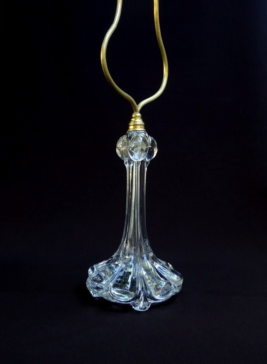 Cristal de Baccarat, Lampe Aux Tulipes de Belles Dimensions, Vers 1950-60, Signée Baccarat Déposé-photo-2