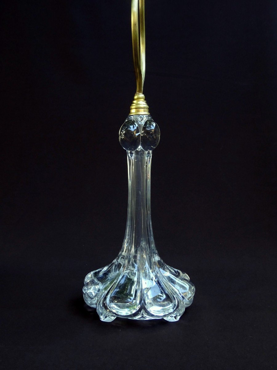 Cristal de Baccarat, Lampe Aux Tulipes de Belles Dimensions, Vers 1950-60, Signée Baccarat Déposé-photo-3