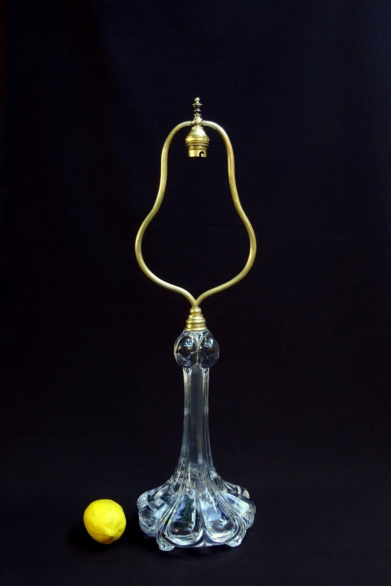 Cristal de Baccarat, Lampe Aux Tulipes de Belles Dimensions, Vers 1950-60, Signée Baccarat Déposé-photo-8