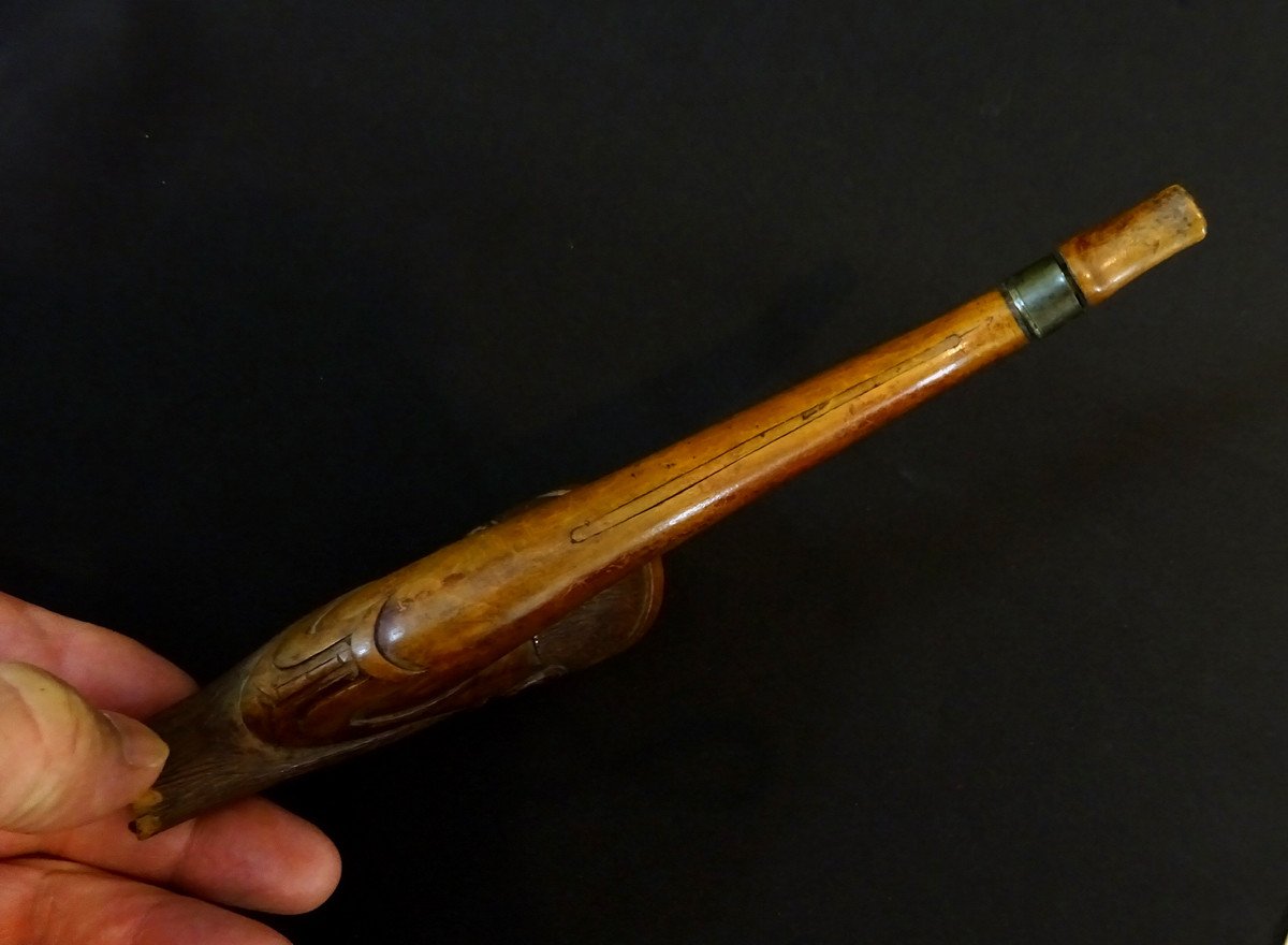 18th Century Pipe In Finely Carved Wood, The Furnace Containing A Grinning Bearded Man-photo-8