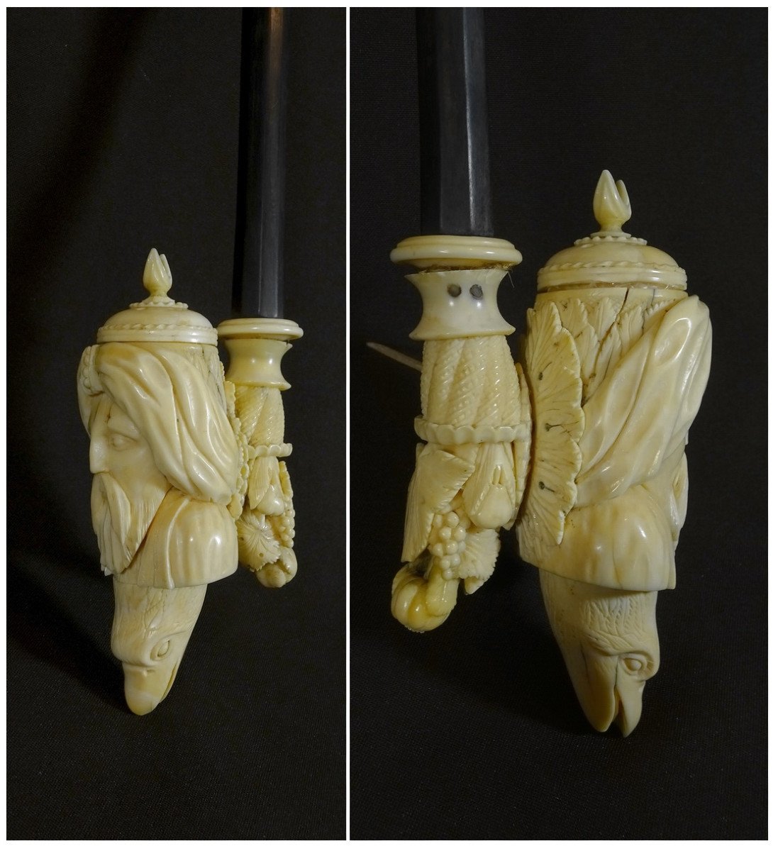 Orientalist Pipe Ivory Work From Dieppe, XVIIIth Century, The Furnace Representing A Moor's Face, Eagle Head Etc-photo-6
