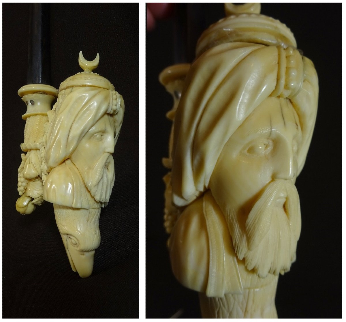 Pipe Orientaliste Travail d'Ivoire de Dieppe, XVIIIeme Siècle , Le Fourneau Figurant un Visage de Maure, Tête d'Aigle etc-photo-7