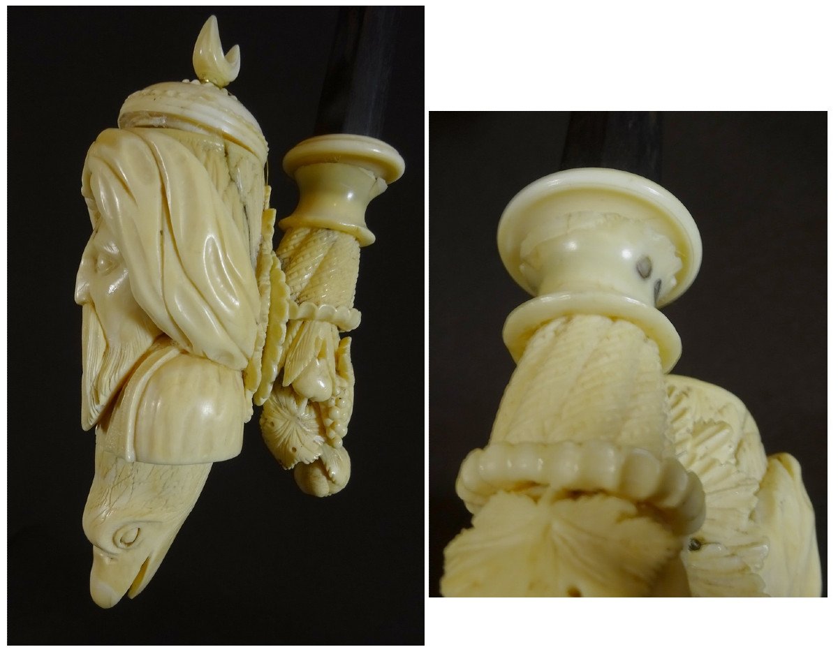 Orientalist Pipe Ivory Work From Dieppe, XVIIIth Century, The Furnace Representing A Moor's Face, Eagle Head Etc-photo-8