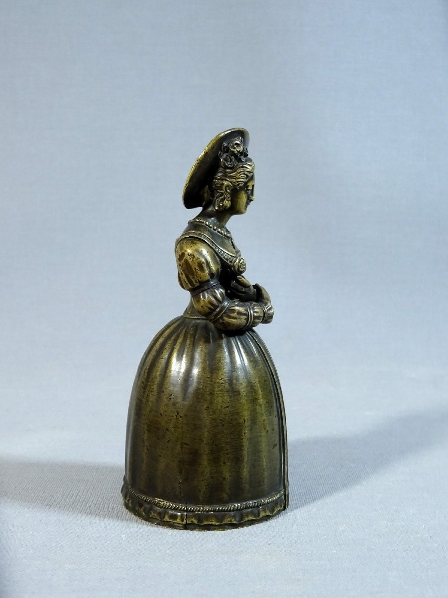 Table Or Service Bell In Early 19th Century Bronze, Depicting A Lady Of The Court In Clothes ; Possibly Madame Du Barry-photo-3