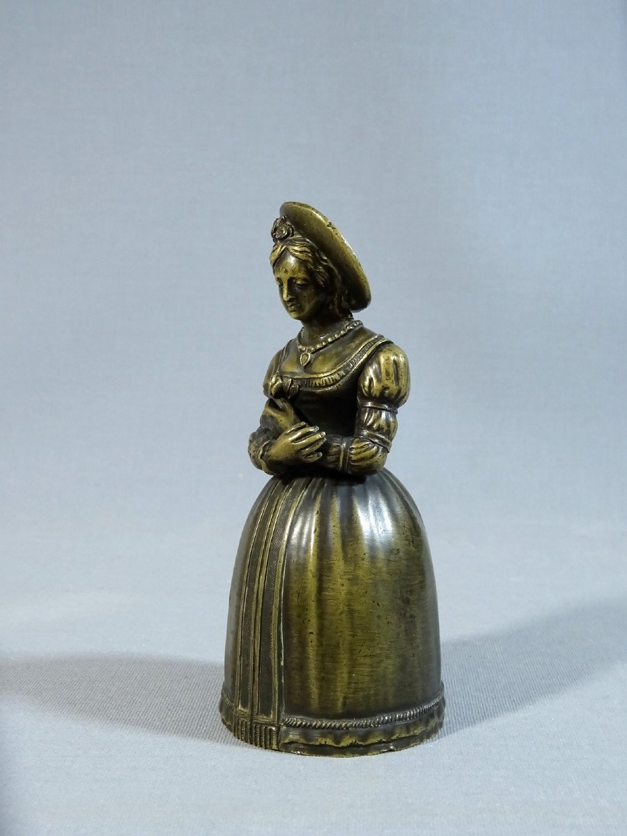 Table Or Service Bell In Early 19th Century Bronze, Depicting A Lady Of The Court In Clothes ; Possibly Madame Du Barry-photo-4