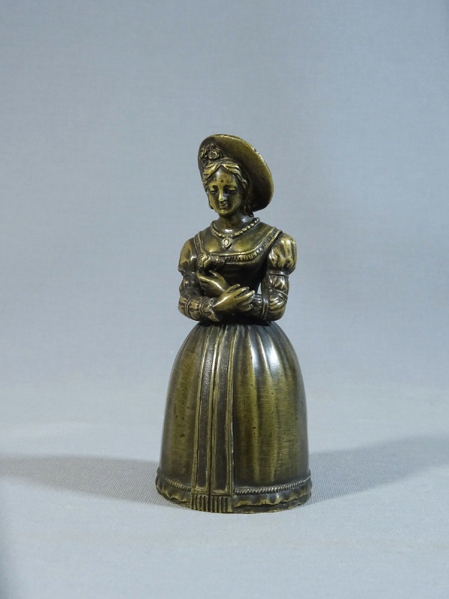 Table Or Service Bell In Early 19th Century Bronze, Depicting A Lady Of The Court In Clothes ; Possibly Madame Du Barry-photo-5