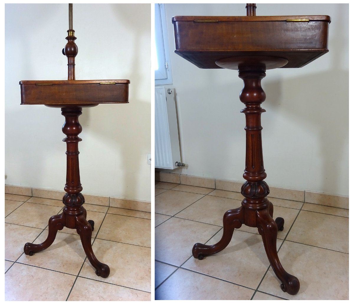 Nineteenth Century Mahogany Barber, Louis Philippe Period, Turned Wood, Psyche And Leg In Motion-photo-2