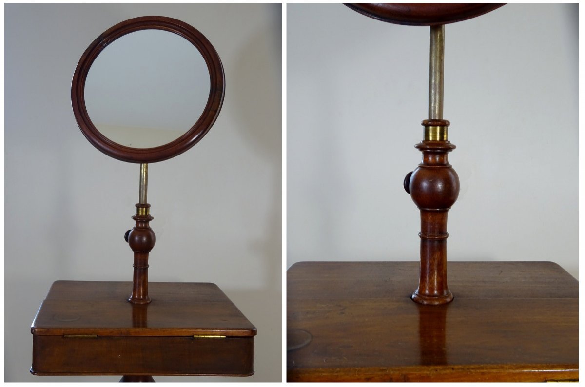 Nineteenth Century Mahogany Barber, Louis Philippe Period, Turned Wood, Psyche And Leg In Motion-photo-1