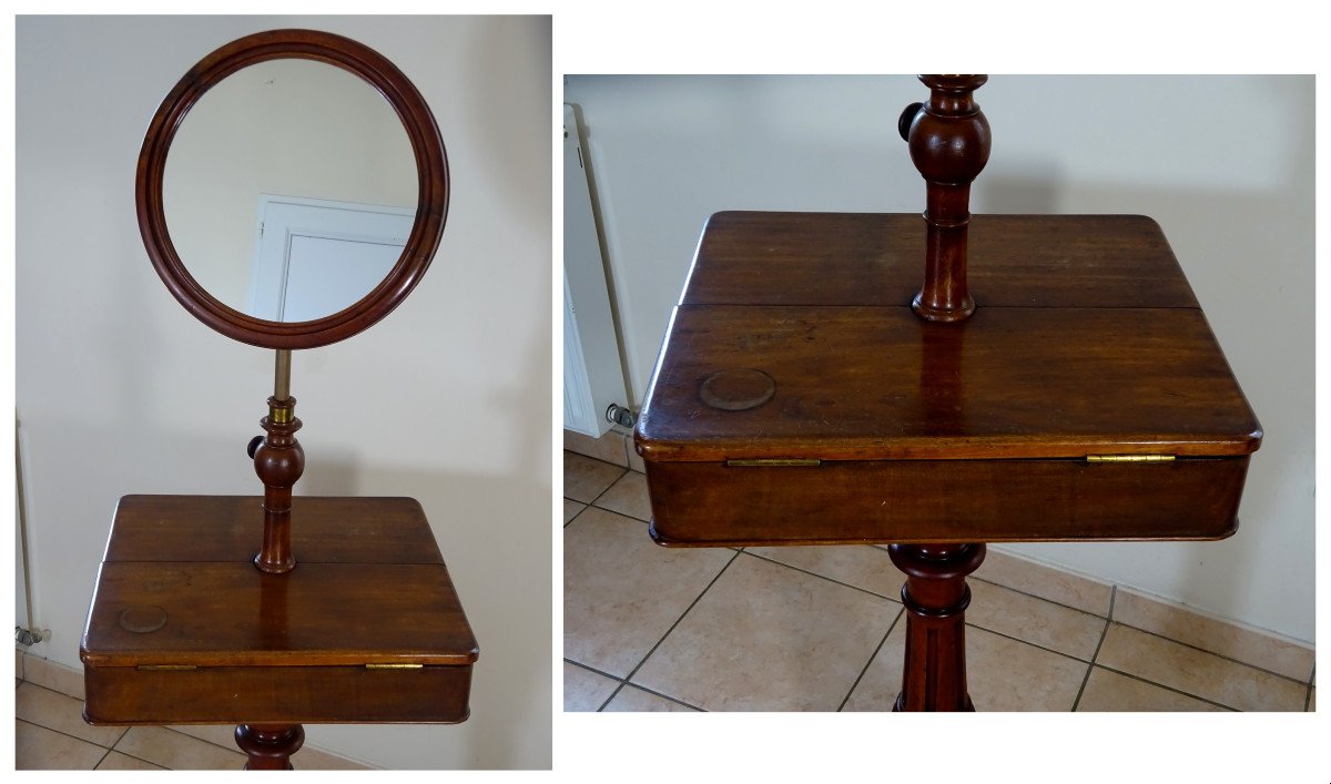 Nineteenth Century Mahogany Barber, Louis Philippe Period, Turned Wood, Psyche And Leg In Motion-photo-2