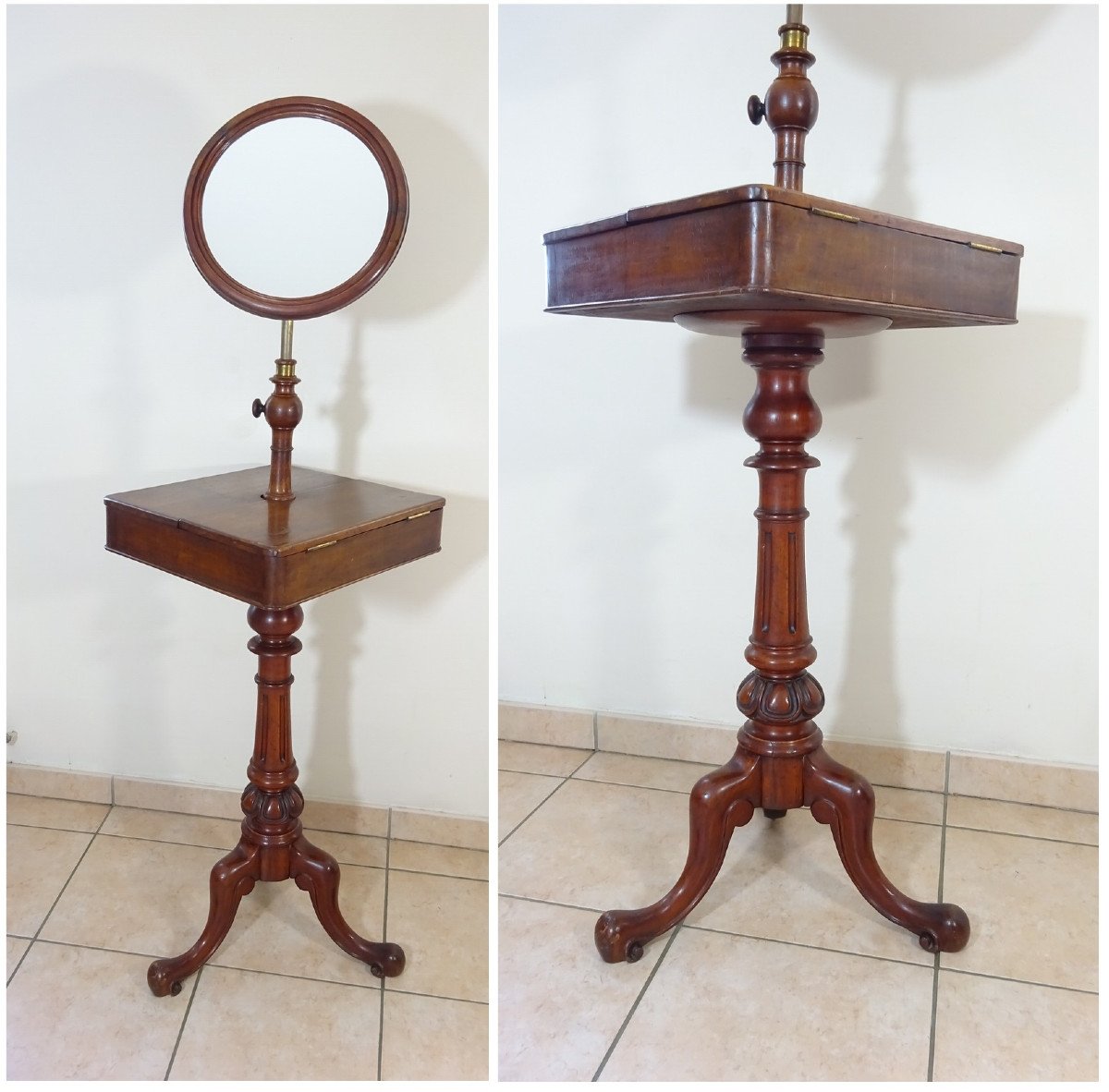 Nineteenth Century Mahogany Barber, Louis Philippe Period, Turned Wood, Psyche And Leg In Motion-photo-6