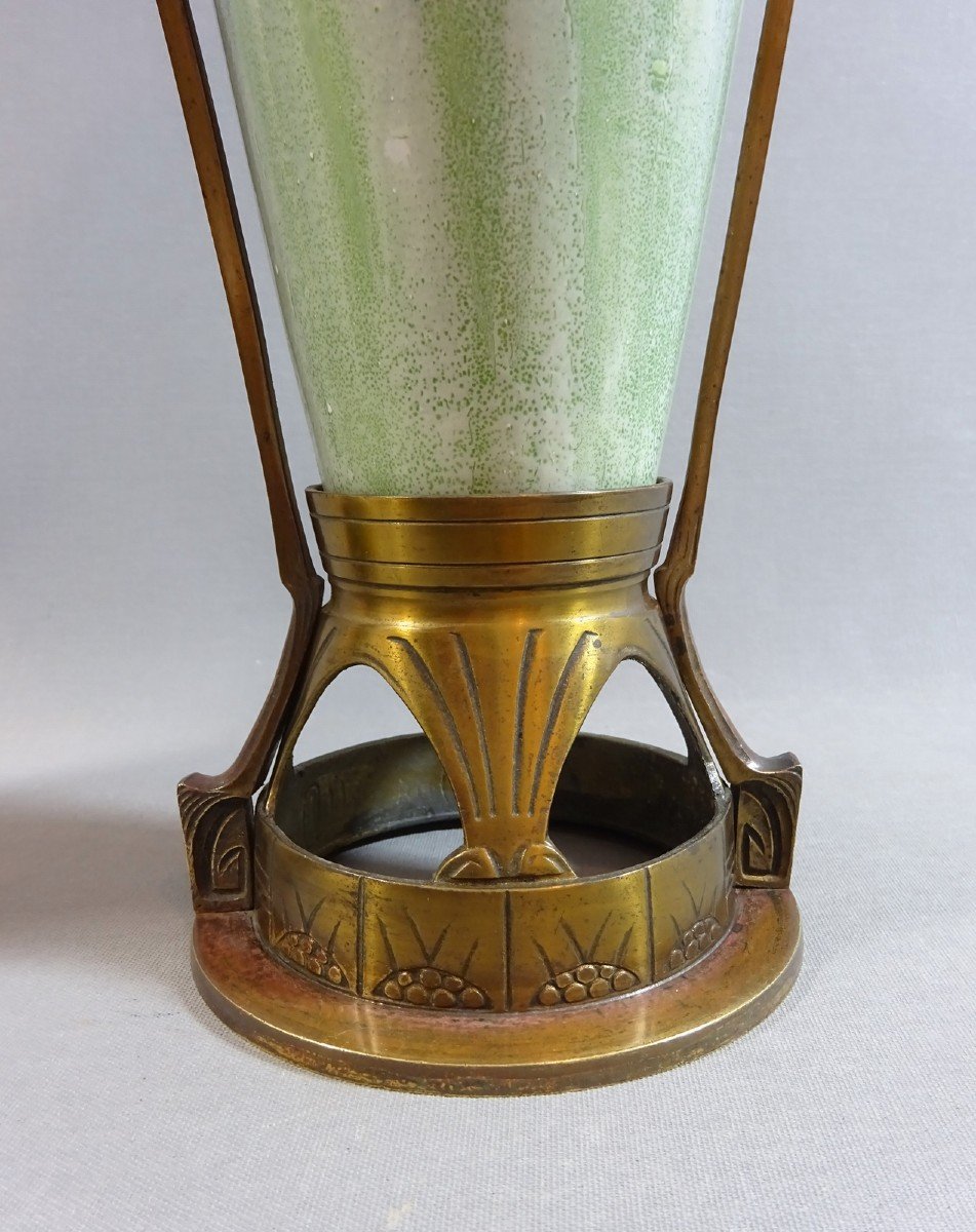 Pair Of Art Nouveau Vases In Ceramic And Bronze Mount, Jugendstil Style By Johann Von Schwarz, Circa 1910-photo-3