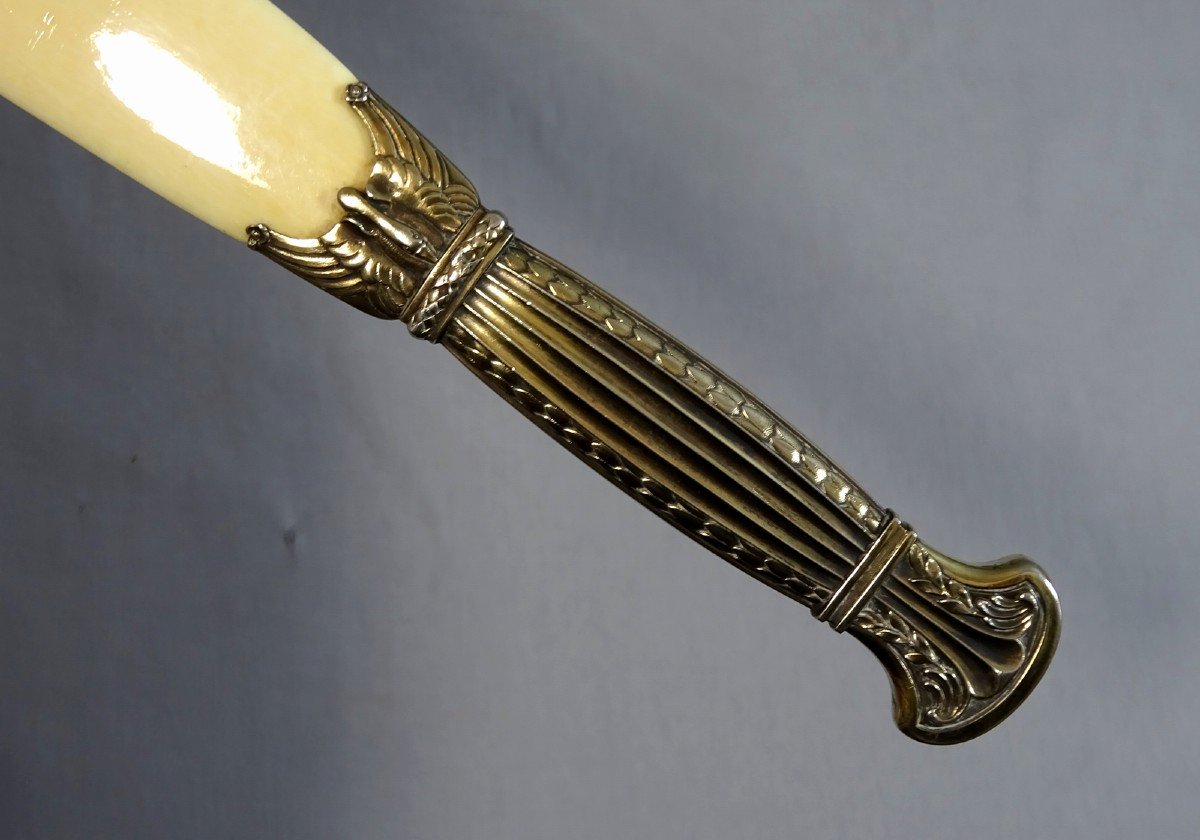 19th Century, Letter Opener Or Paper Cup, Silver Vermeil And Ivory, Empire Style Model Decorated With Swans And Palmettes-photo-6