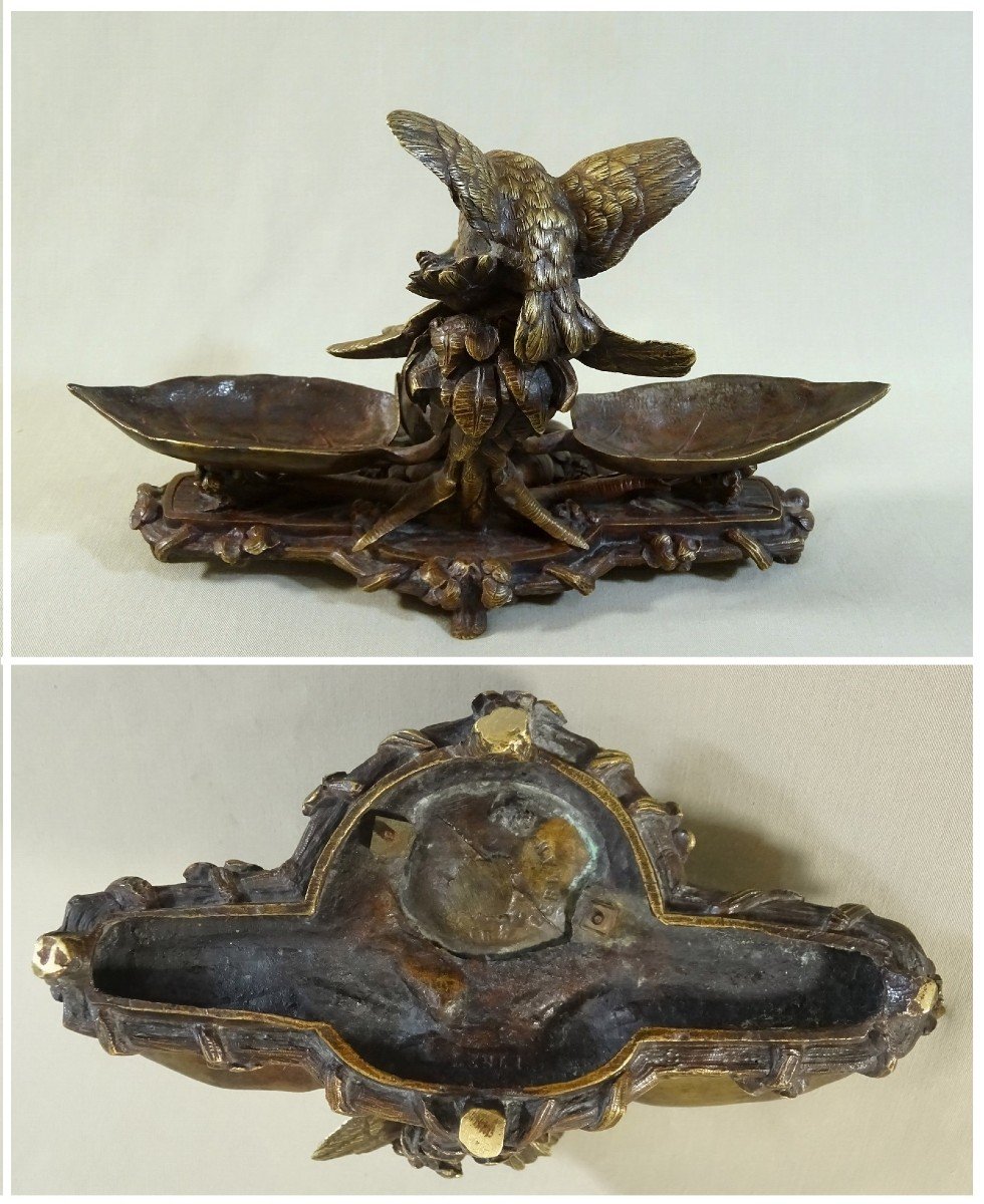 Bronze Naturaliste Art Nouveau Formant Encrier aux Oiseaux, Signe Leblanc, Succ. de Barbedienne-photo-7