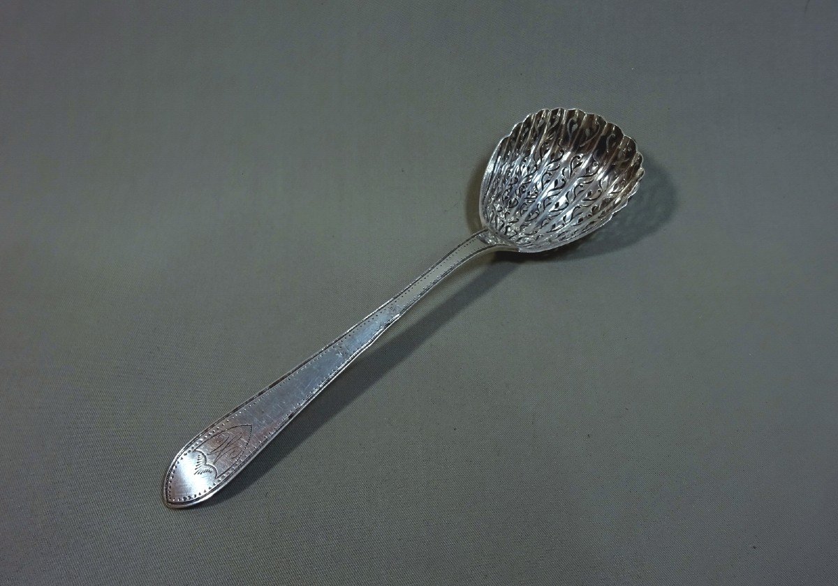 Silver Sprinkling Spoon Or Saupoudreuse, Late 18th , Early 19th Century,  2e Coq Hallmark, Goldsmith L.t.f To Be Identified-photo-1