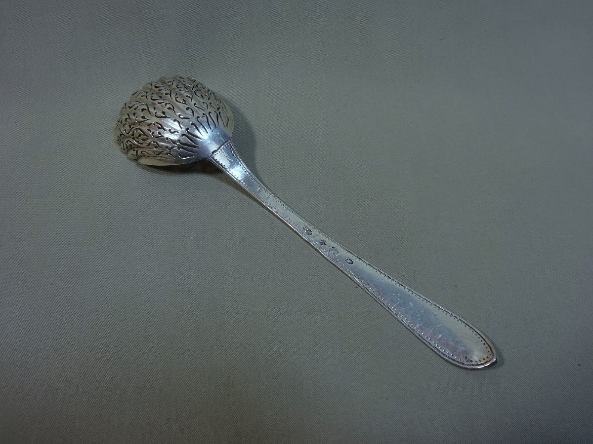 Silver Sprinkling Spoon Or Saupoudreuse, Late 18th , Early 19th Century,  2e Coq Hallmark, Goldsmith L.t.f To Be Identified-photo-2