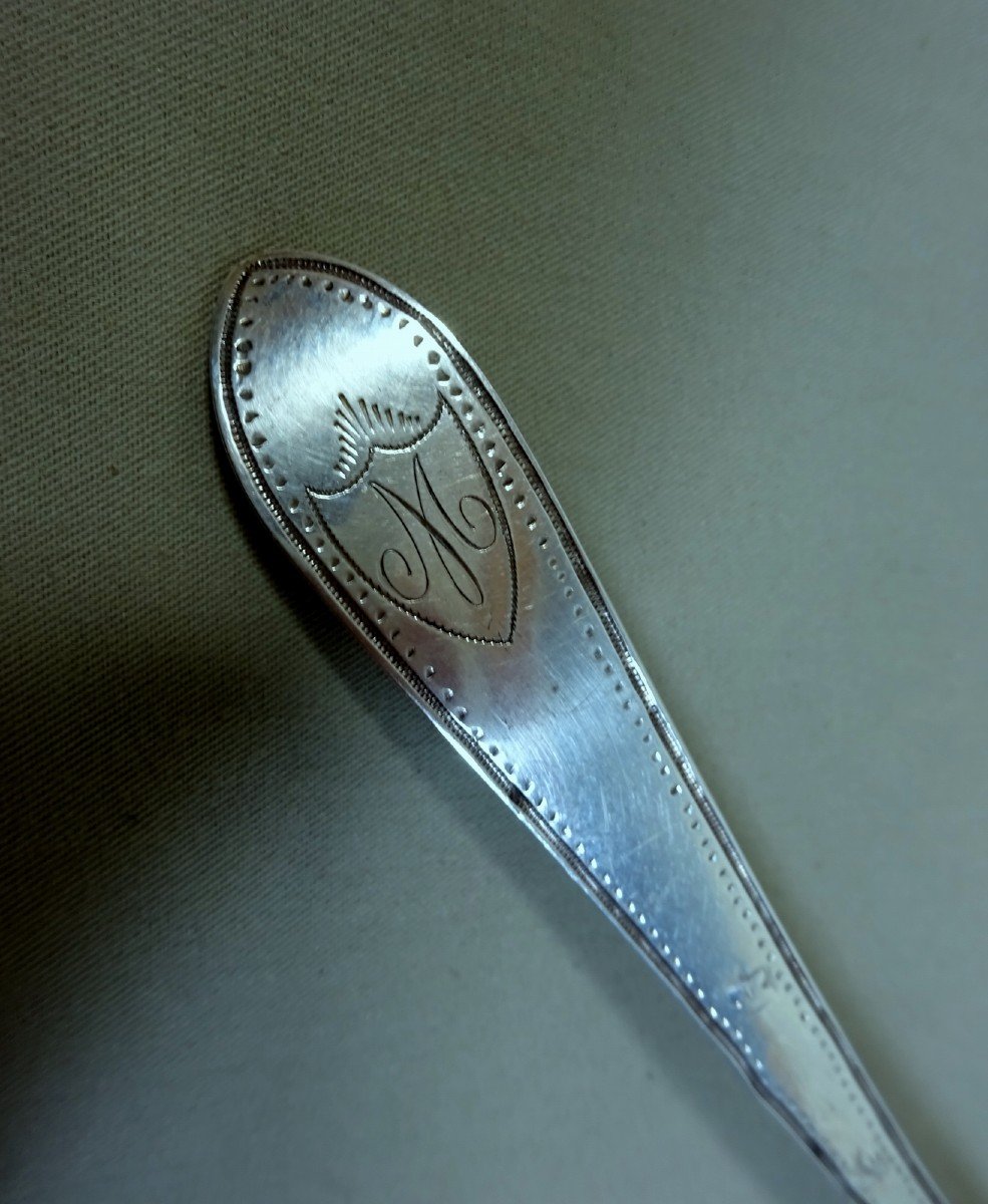 Silver Sprinkling Spoon Or Saupoudreuse, Late 18th , Early 19th Century,  2e Coq Hallmark, Goldsmith L.t.f To Be Identified-photo-5