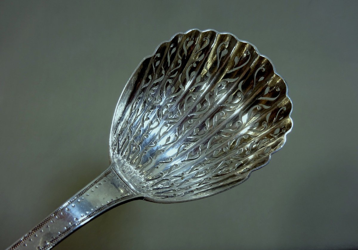 Silver Sprinkling Spoon Or Saupoudreuse, Late 18th , Early 19th Century,  2e Coq Hallmark, Goldsmith L.t.f To Be Identified-photo-6