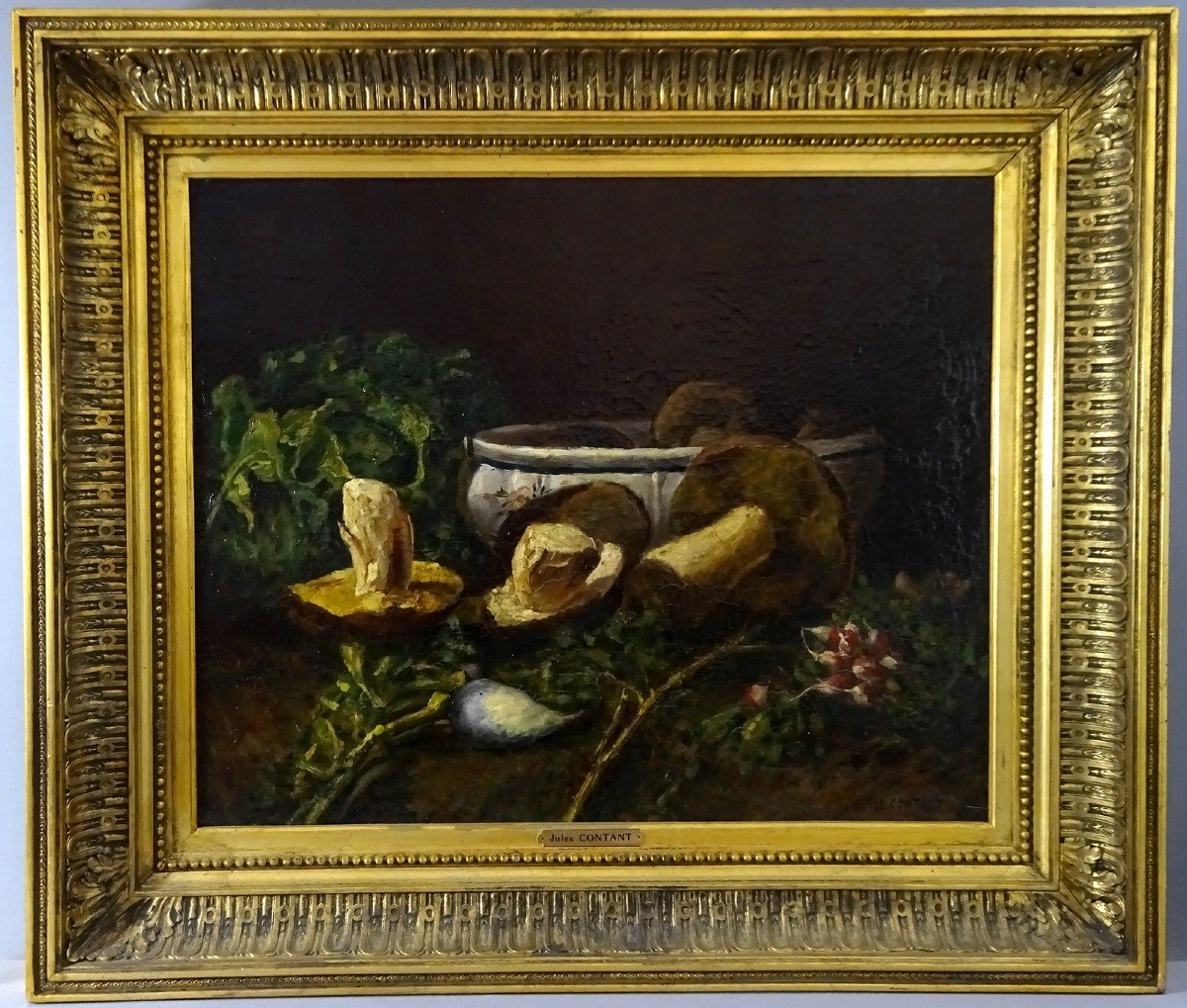 Jules Contant, Peintre Bordelais, Ecole Française du XIXeme Siècle, Nature Morte Aux Cèpes de Bordeaux, chou, Radis & Navets-photo-6