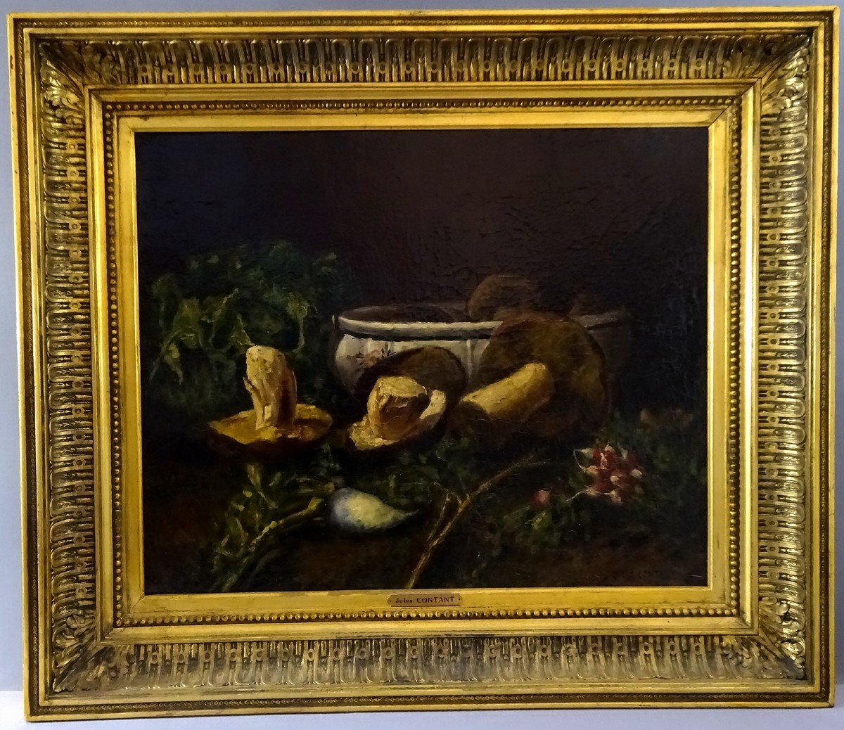 Jules Contant, Peintre Bordelais, Ecole Française du XIXeme Siècle, Nature Morte Aux Cèpes de Bordeaux, chou, Radis & Navets-photo-8