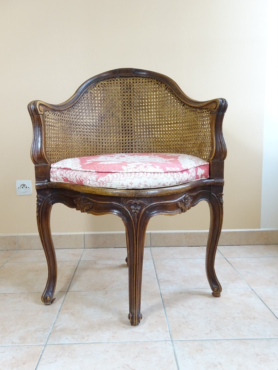 Office Armchair Or Said Of Cabinet Of Louis XV Period With Cane Fund, The Fabric Cover-photo-2
