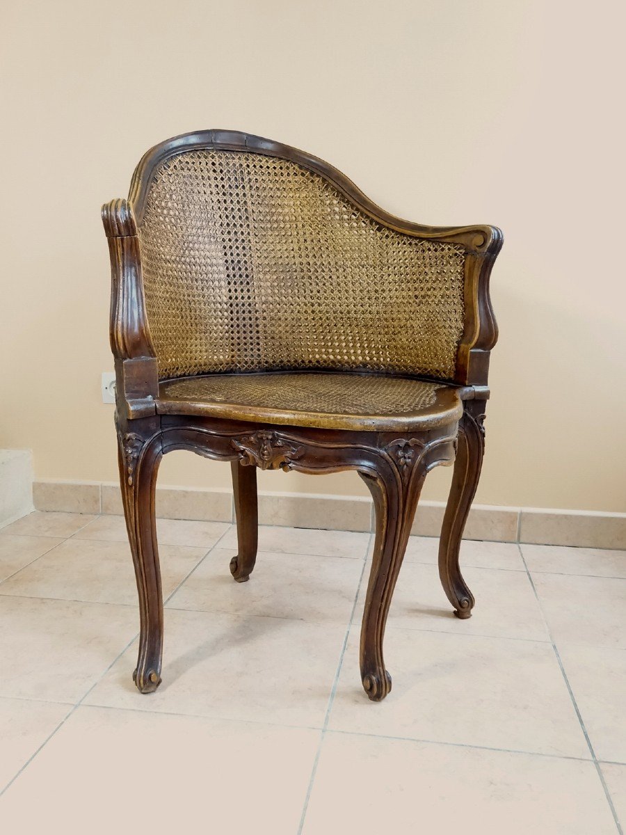 Office Armchair Or Said Of Cabinet Of Louis XV Period With Cane Fund, The Fabric Cover-photo-3