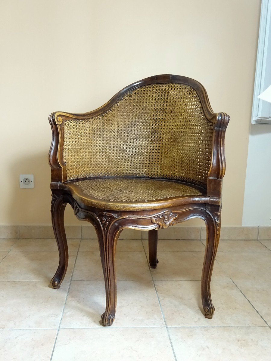 Office Armchair Or Said Of Cabinet Of Louis XV Period With Cane Fund, The Fabric Cover