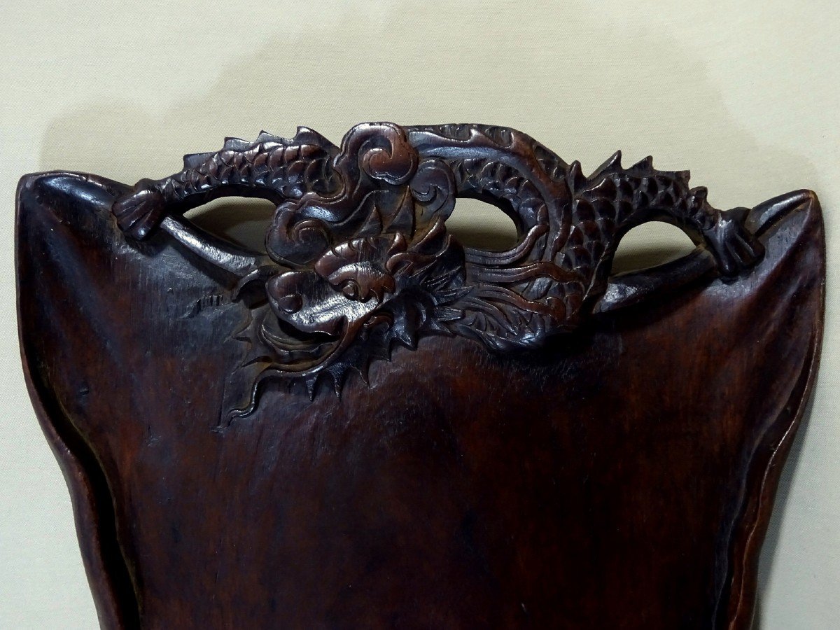 China Late Nineteenth Century, Carved Wooden Tray With Dragon Decor In The Clouds-photo-2