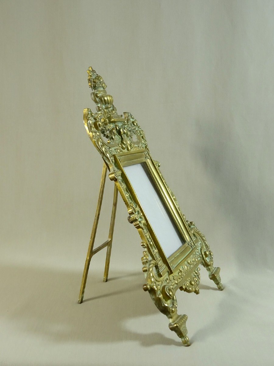 Bronze Frame Or Easel Type Photo Frame With Floral Vase, Chimeras, Scrolls, Volutes Etc. XIXth Century-photo-3