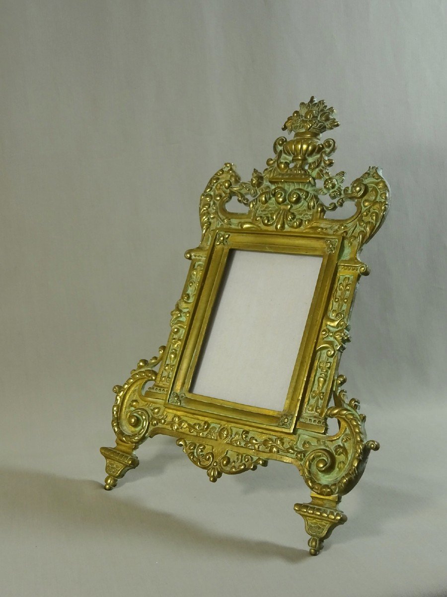 Bronze Frame Or Easel Type Photo Frame With Floral Vase, Chimeras, Scrolls, Volutes Etc. XIXth Century-photo-5