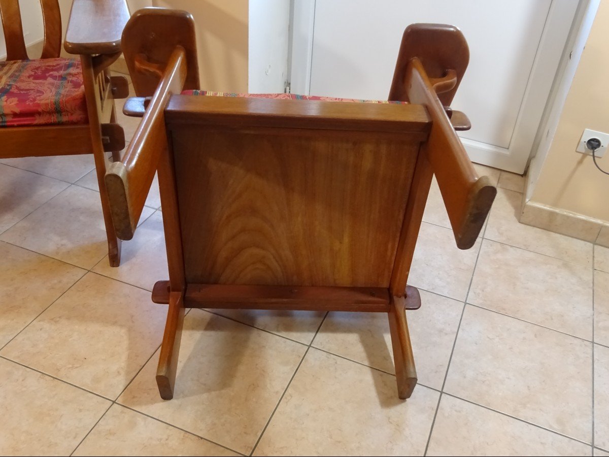 Paire De Rares Fauteuils Brutaliste Vintage En Bois Massif, Vers 1950-1960 dans  le Style Art And Craft ou Pierre Chapo-photo-7