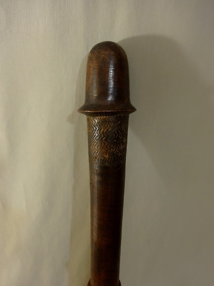 Casse Tête Kanak Ancien, Nouvelle Calédonie, Mélanésie, Bois Dur Sculpté, La Massue En Forme De Phallus ou Cloche-photo-3