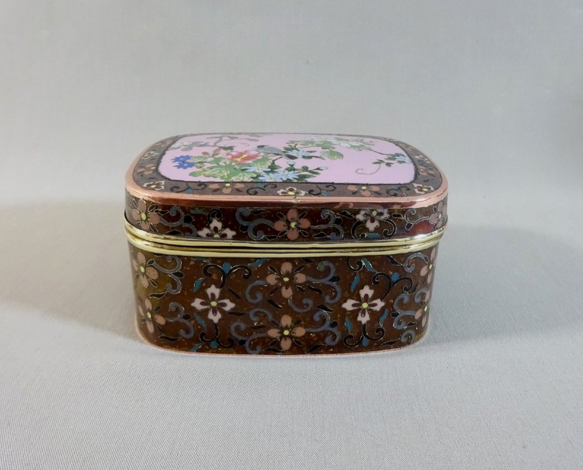 Japan 19th Century Meiji Era, Copper Cushion Box Or Jewel Case Decorated With Cloisonné Enamel-photo-3