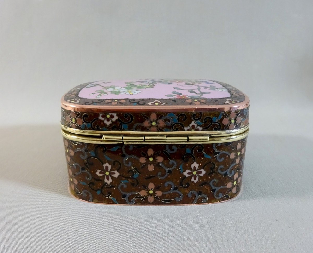 Japan 19th Century Meiji Era, Copper Cushion Box Or Jewel Case Decorated With Cloisonné Enamel-photo-3