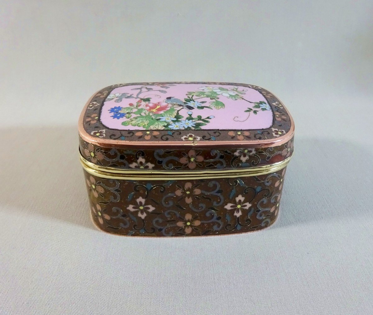 Japan 19th Century Meiji Era, Copper Cushion Box Or Jewel Case Decorated With Cloisonné Enamel-photo-5