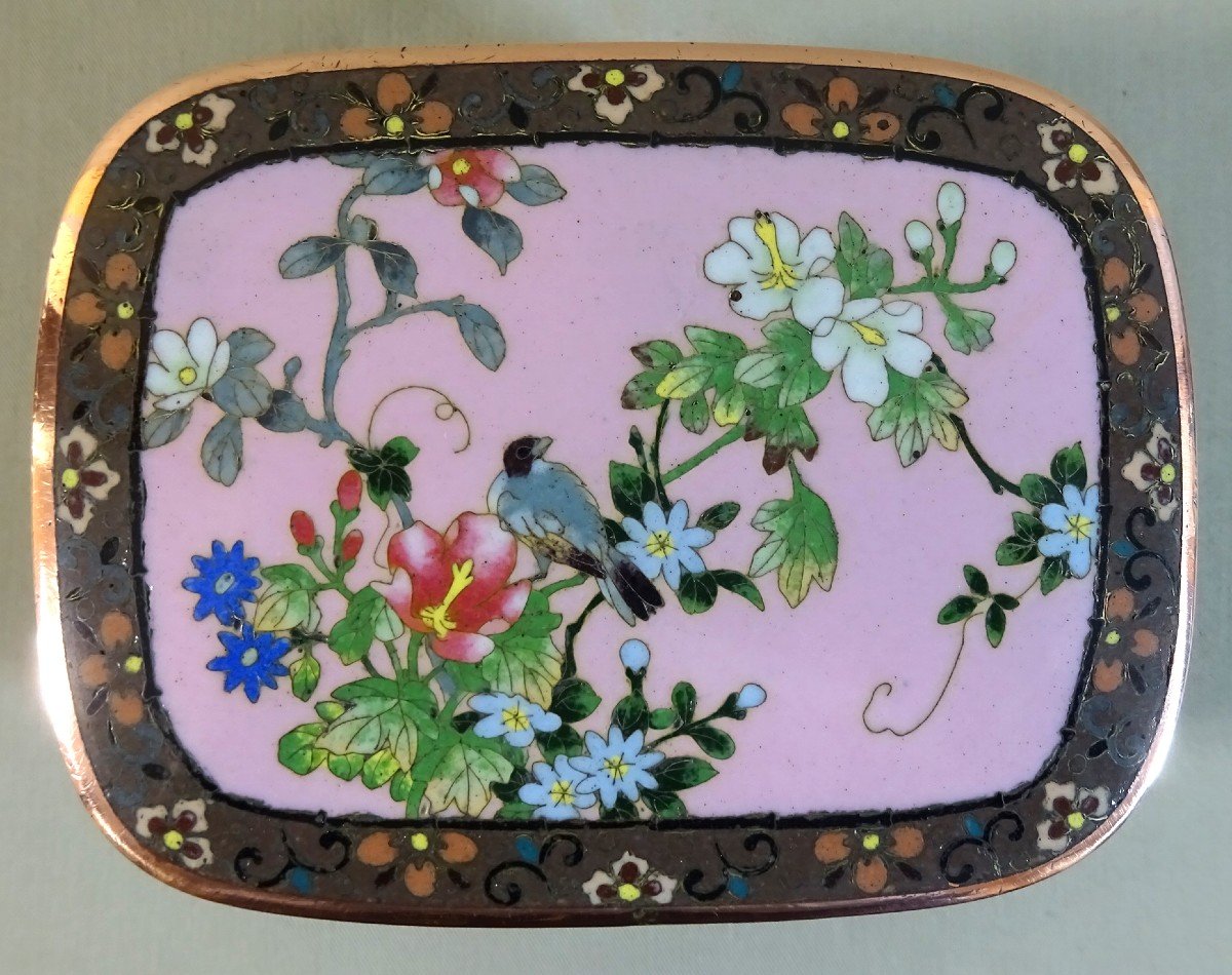 Japan 19th Century Meiji Era, Copper Cushion Box Or Jewel Case Decorated With Cloisonné Enamel-photo-6