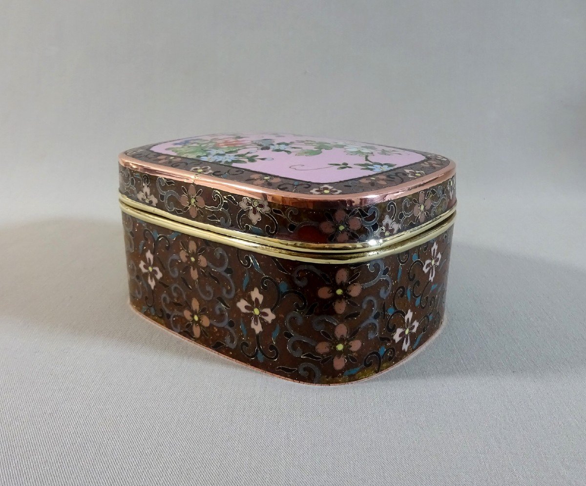 Japan 19th Century Meiji Era, Copper Cushion Box Or Jewel Case Decorated With Cloisonné Enamel-photo-7