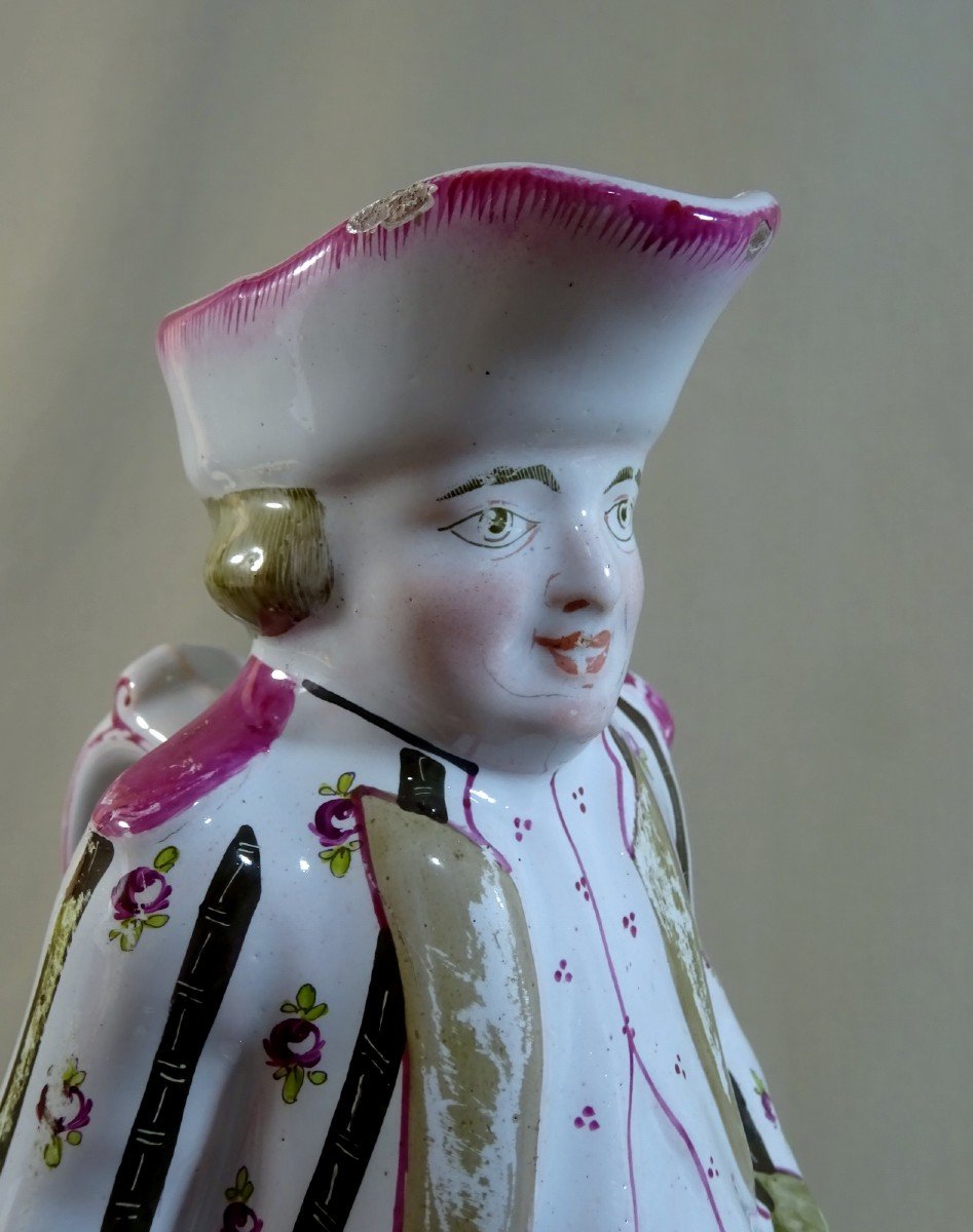 Pichet Jacquot, Faience de l&#039;Est XVIIIeme Si&egrave;cle, P&eacute;riode R&eacute;volutionnaire, Personnage sur un Tonneau Coiff&eacute; d&#039;un Bicorne &agrave; Cocarde-photo-3