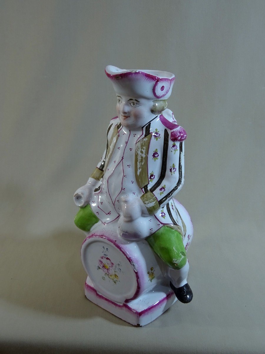 Pichet Jacquot, Faience de l&#039;Est XVIIIeme Si&egrave;cle, P&eacute;riode R&eacute;volutionnaire, Personnage sur un Tonneau Coiff&eacute; d&#039;un Bicorne &agrave; Cocarde-photo-5