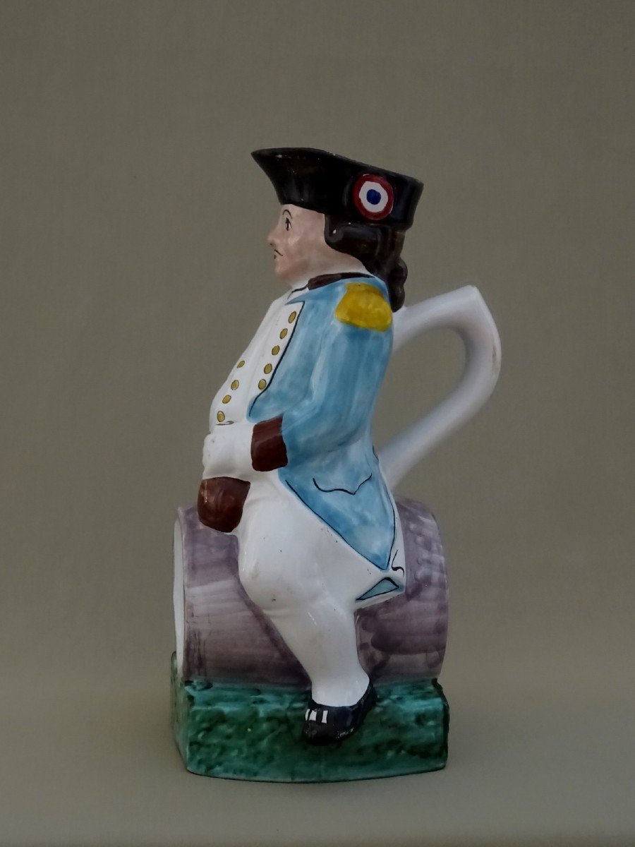 Northern Earthenware, Late 18th Century, Jacquot Jug, A Man On Horseback On A Barrel, Wearing A Bicorne With Revolutionary Cockade-photo-1