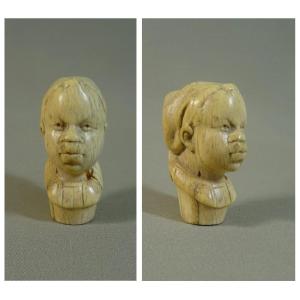 Early 19th Century Ivory Cane Pommel Depicting A Beautiful Bust Of A Young African Girl