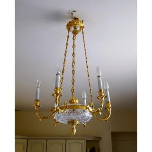 Empire-consulate Style Gilt Bronze And Cut Crystal Chandelier, In Very Good Condition