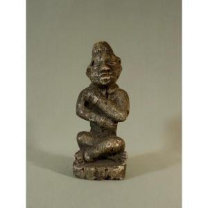 Republic Of Congo, Ntadi/bitumba Bakongo Funeral Statuette, Seated Figure In Tailor, African Tribal Art