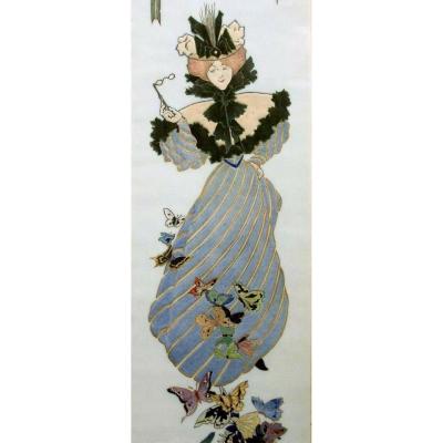 Picard & Cie 1900 Jugendstil Art Nouveau Panel Glass Elegant Parisian